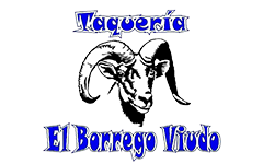 Logotipo del Borrego Viudo el texto esta escrito en azul y la cabeza de un borrego en blanco y negro